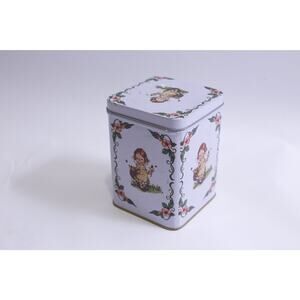 Small Tin, 4 1/2", Girl with Basket of Flowers, Miniature, Compact, Tiny,